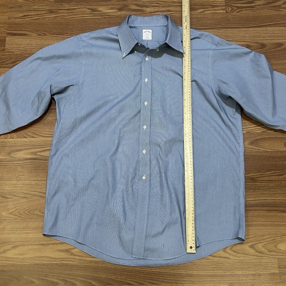 Brooks Brothers Houndstooth Button Down Dress Shirt Blue 17.5 - 4/5 Non Iron - Picture 7 of 7